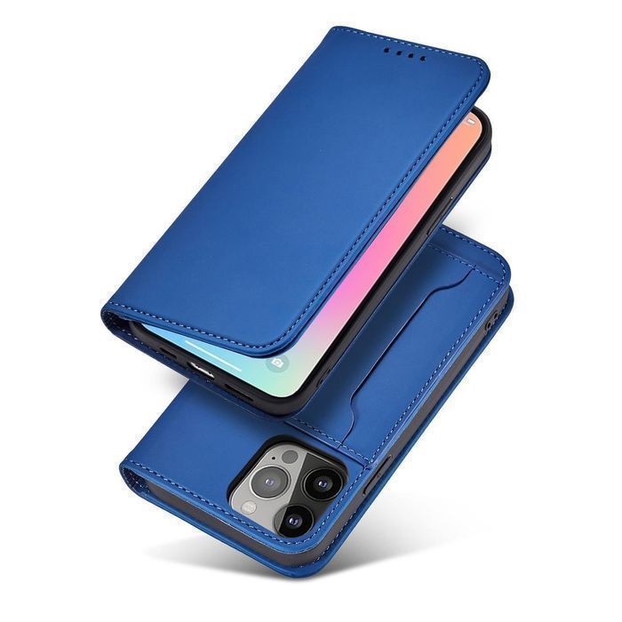 Etui Magnet Card Case do iPhone 14 z Klapką i Podstawką - Niebieskie