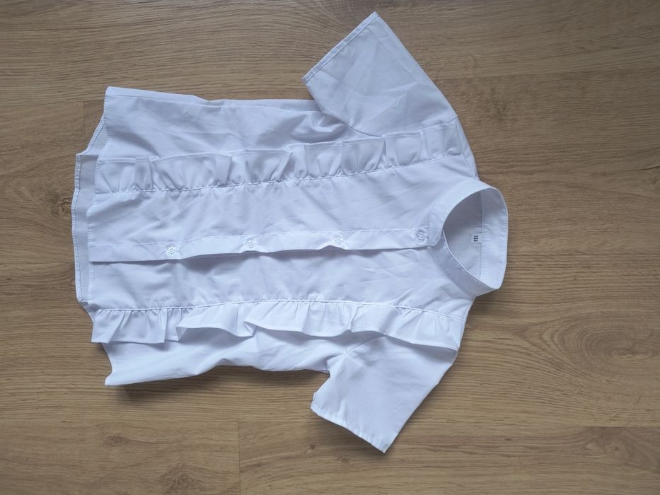 Biała bluzka krótki rękaw elegancka wizytowa dla dziewczynki 104