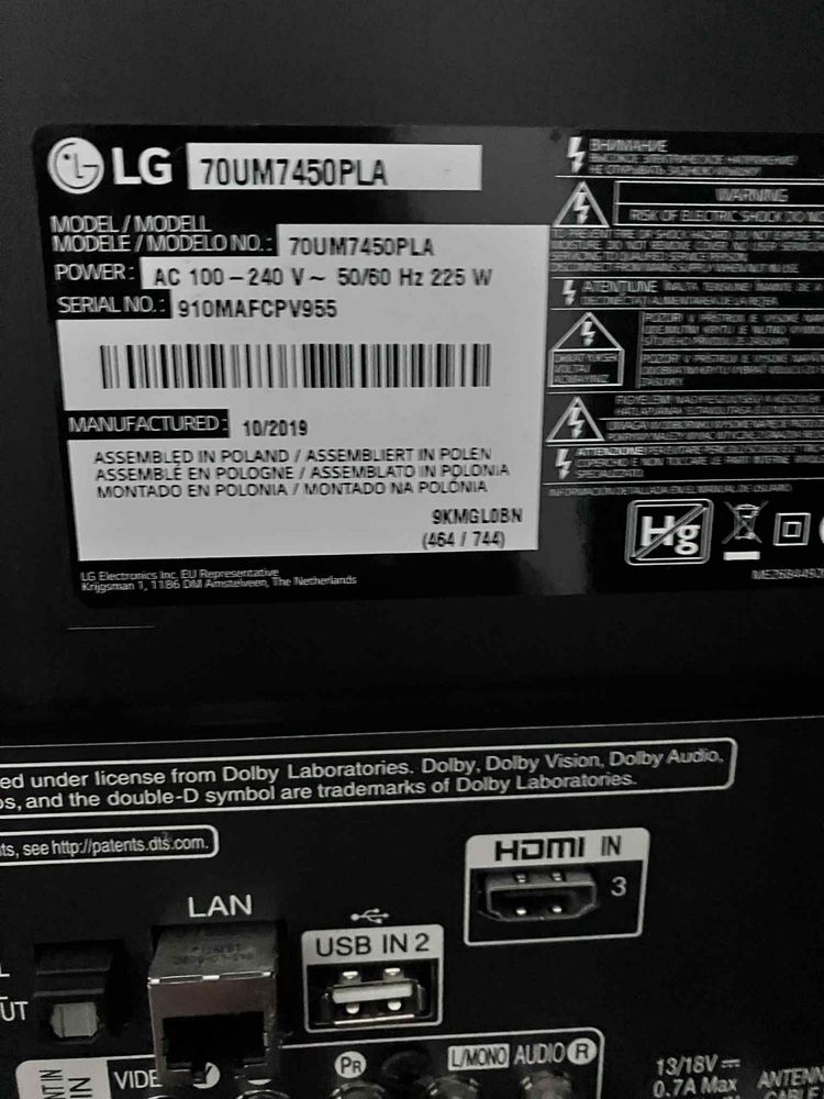 Telewizor LG uszkodzony
