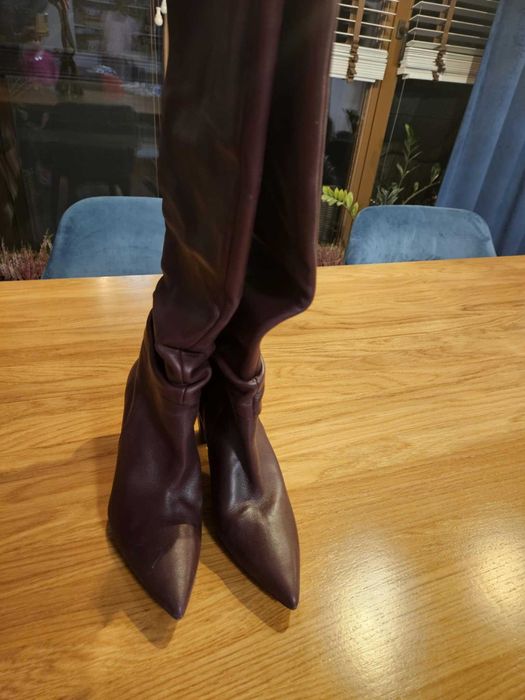 Kozaki damskie Zara_skórzane_brąz