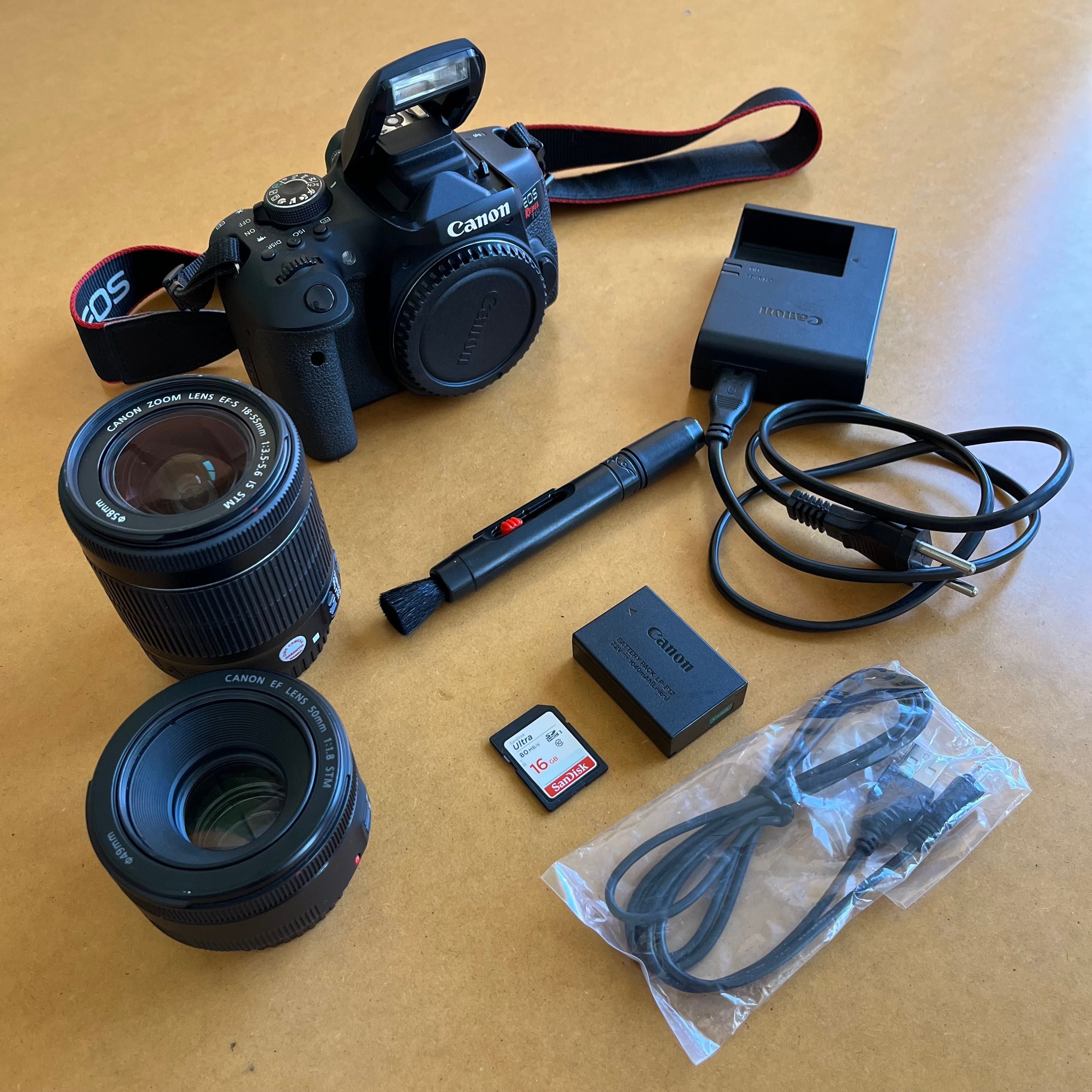 Máquina fotográfica Canon Rebel T6i Kit completo + 50mm 1.8