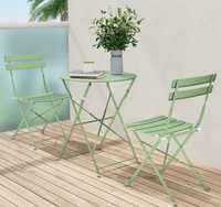 Meble ogrodowe metalowe dwa krzesła i stolik zielone bistro
