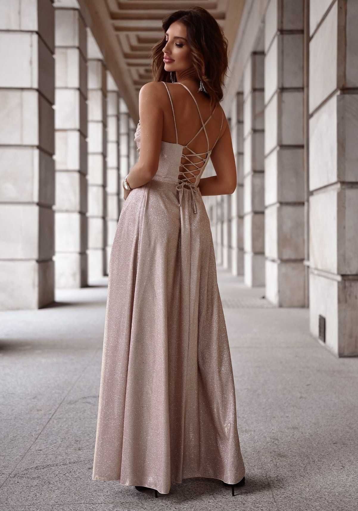 VALERIA LUX długa brokatowa sukienka kod XS S M L