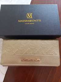 Duży Damski portfel skóra naturalna Massimo Contti kolor złoty