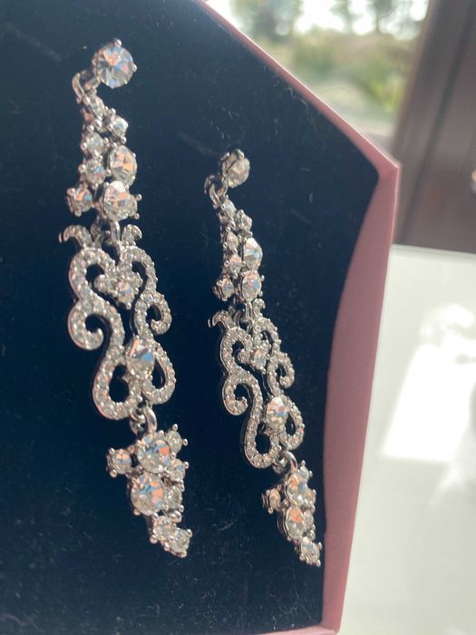 Kolczyki długie wiszące kryształy Swarovski wieczorowe ślubne