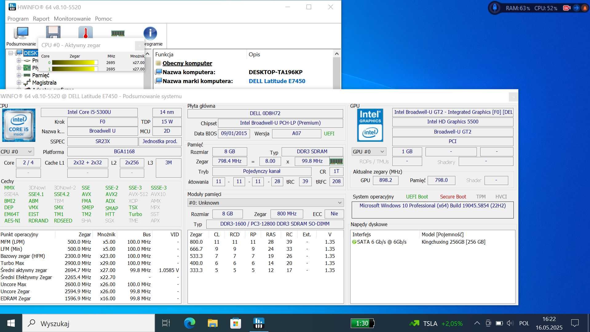 Dell Latitude E7450 14'' FHD/ i5/ SSD256GB/ 8GBRAM/HD5500/modem