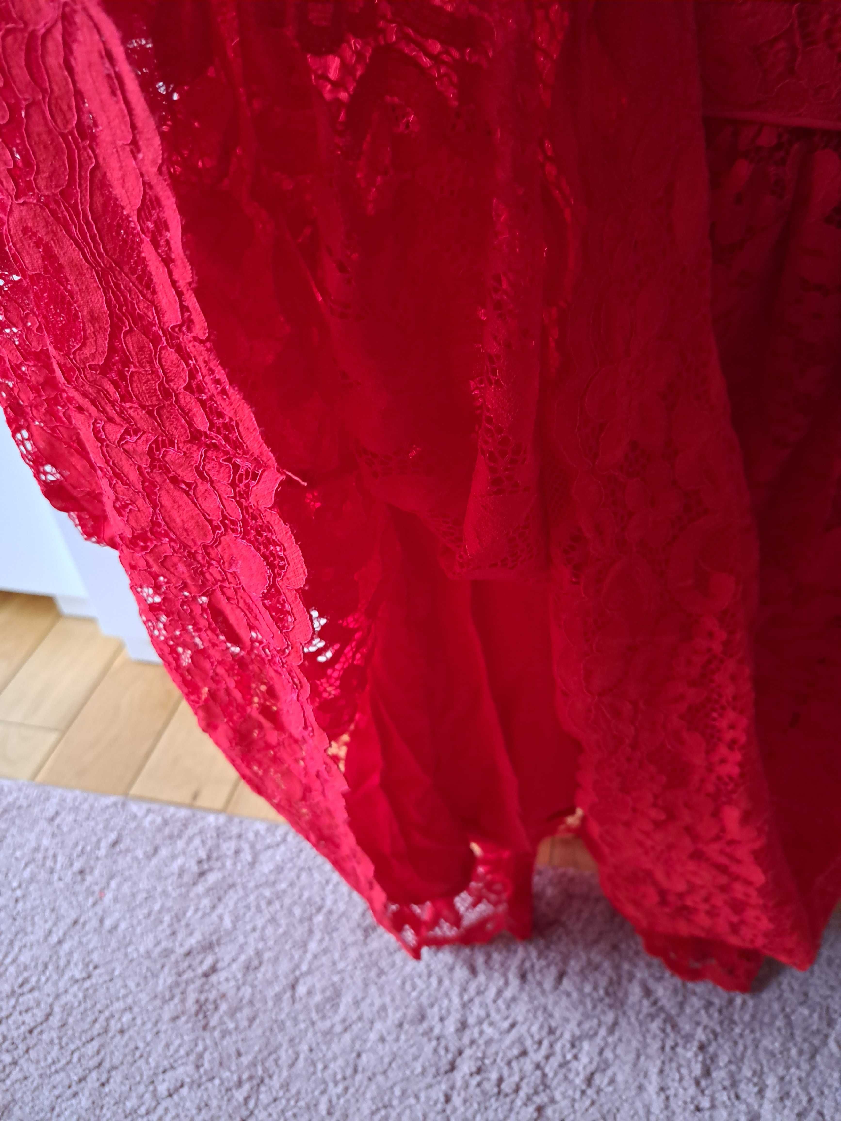 Sukienka koronkowa, z koronki czerwonej, Reserved - nowa, rozm. 146