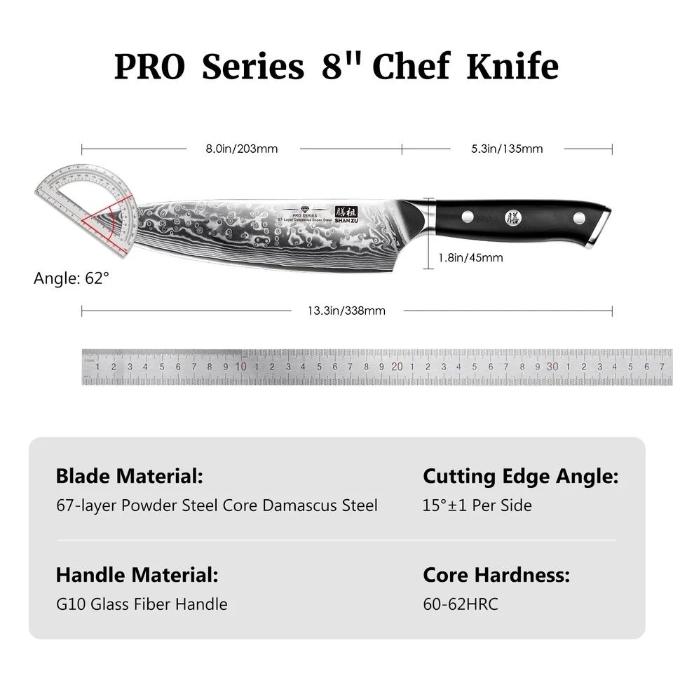 Кованный кухонный шеф нож 8 дюймов из 67 слоев дамасской стали AUS-10