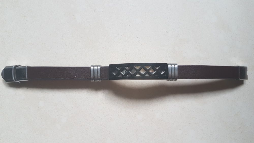 Bransoleta męska skórzana stal nierdzewna