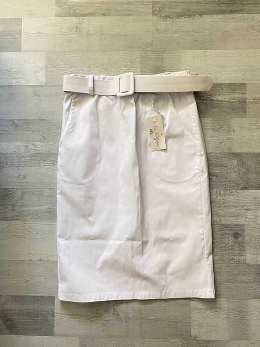 Spódnica biała midi długa z paskiem elegancka New Collection S