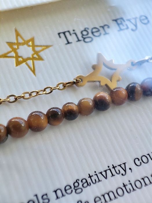 Par Pulseiras Aço e Olho de Tigre