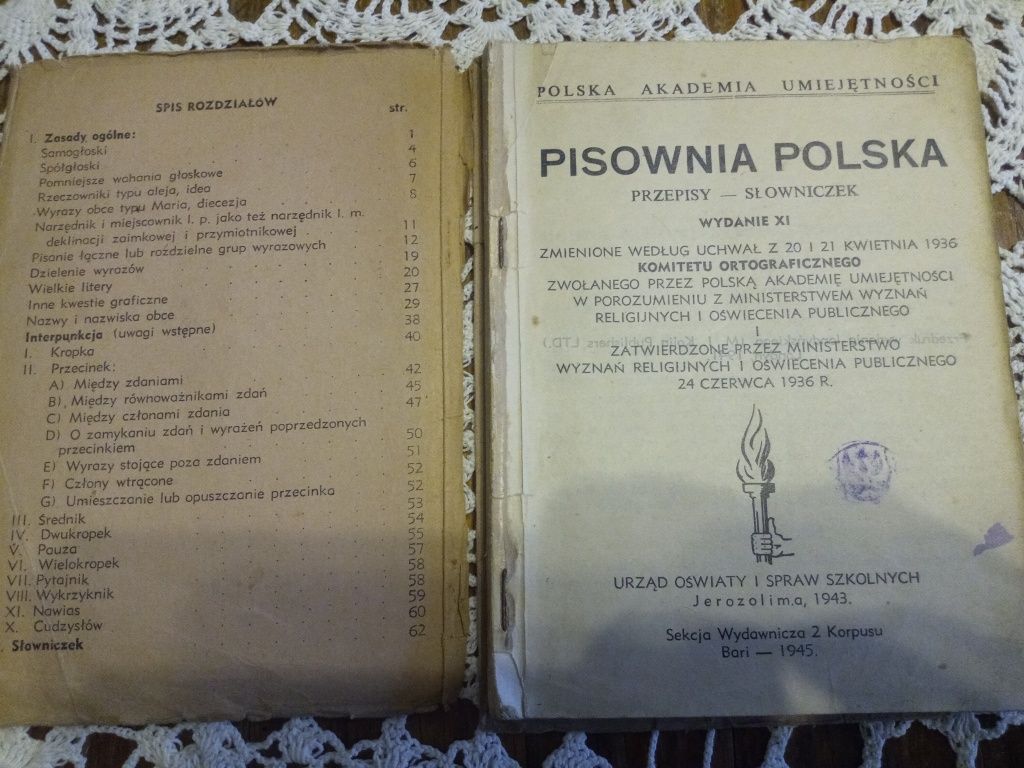 Pisownia polska, Przepisy. Słowniczek z 1945