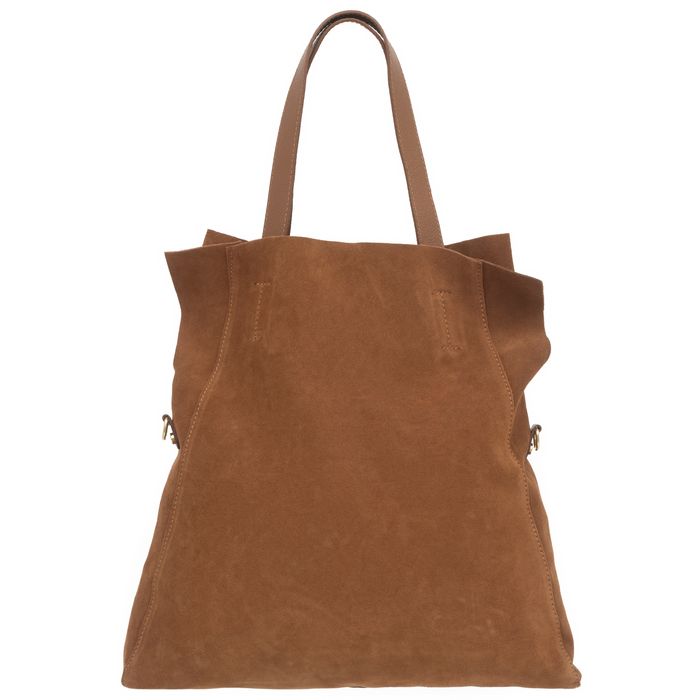 VERA PELLE torebka damska zamszowa shopper z paskiem V676 c.brązowa