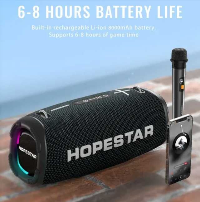 80W! Портативна колонка  HOPESTAR A6 Max з бездротвим мікрофоном