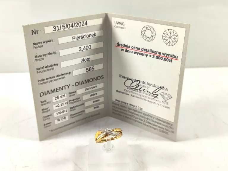 złoty pierścionek z diamentami P585 R12 2,4G 0,15CT