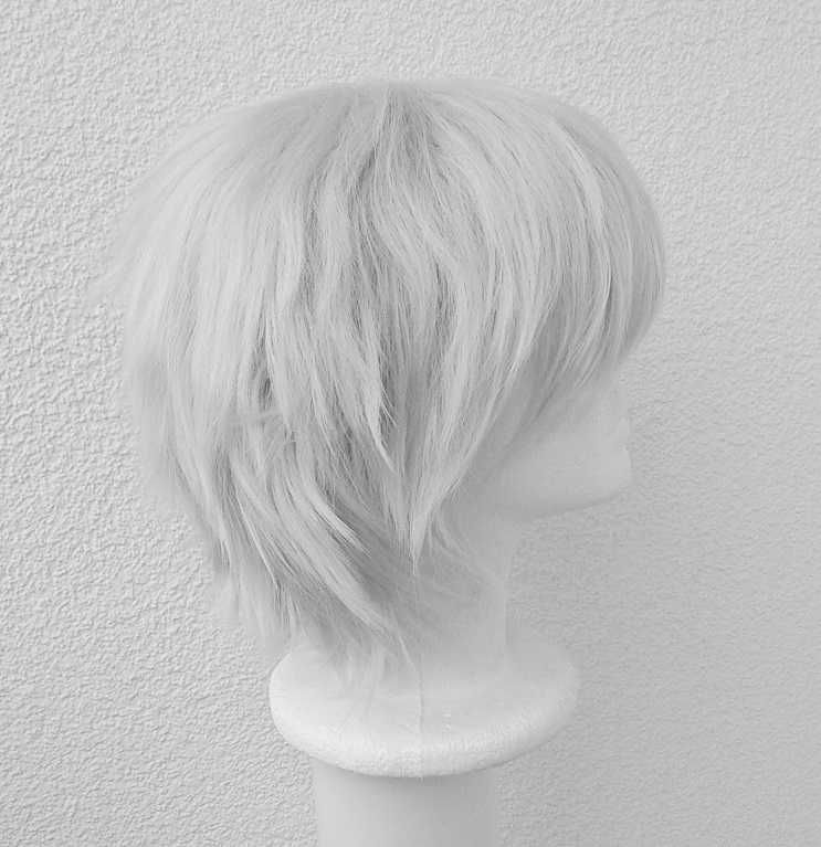 Szara krótka męska peruka z grzywką szary krótki męski wig cosplay