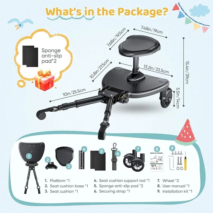 Plataforma Universal 3 em 1 para Carrinho de Bebé com Assento Elevado