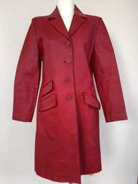 Elegancki Długi Płaszcz Skórzany w Kolorze Bordo