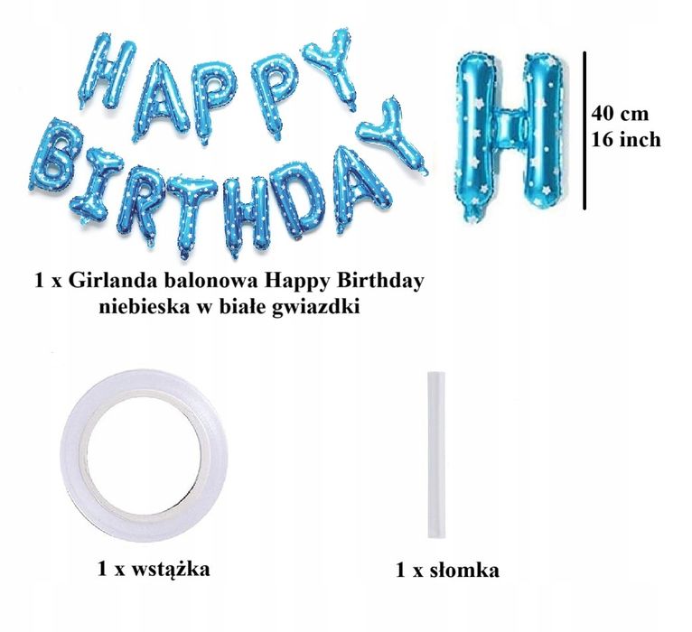 Oro Party Dekoracja Girlanda balonowa Happy Birthday Blue Star 40 cm