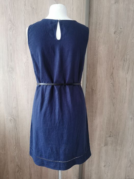 Tu lniana granatowa sukienka 38 bez rękawów len & wiskoza
