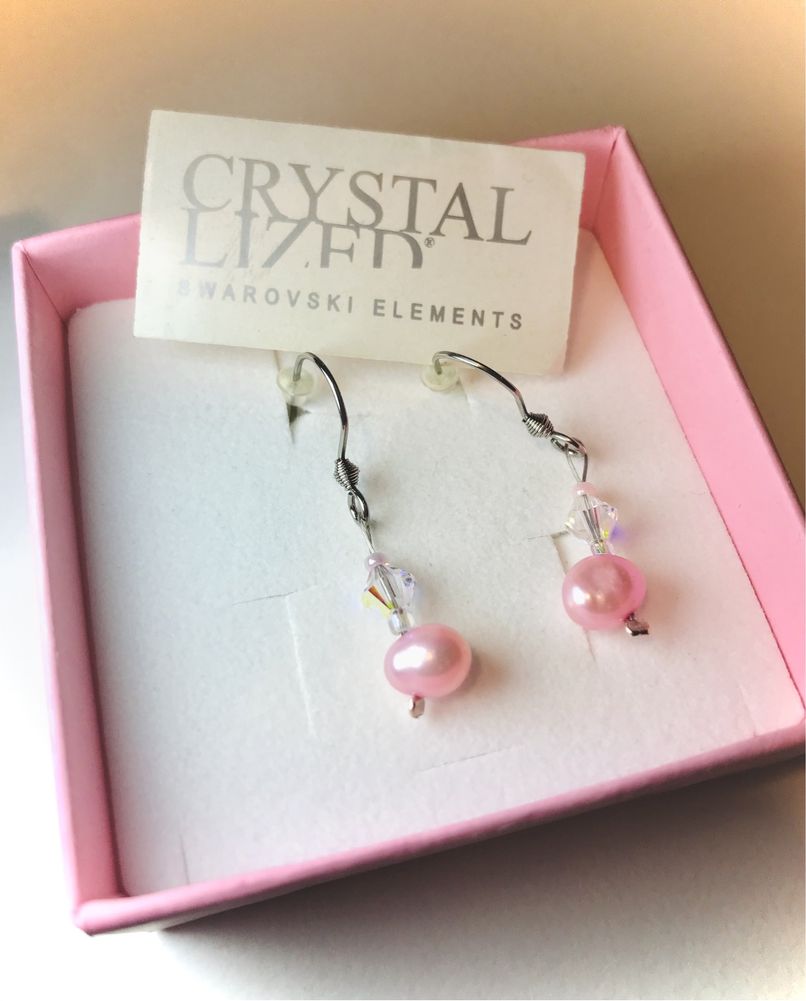 Urocze kolczyki rózowe perly slodkowodne + Swarovski