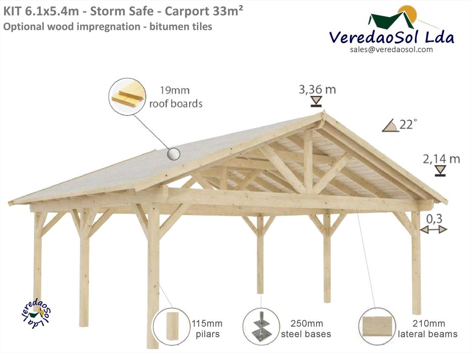 KIT Storm Safe 33m² - Estável otimo por telhas cerâmicas Casa madeira