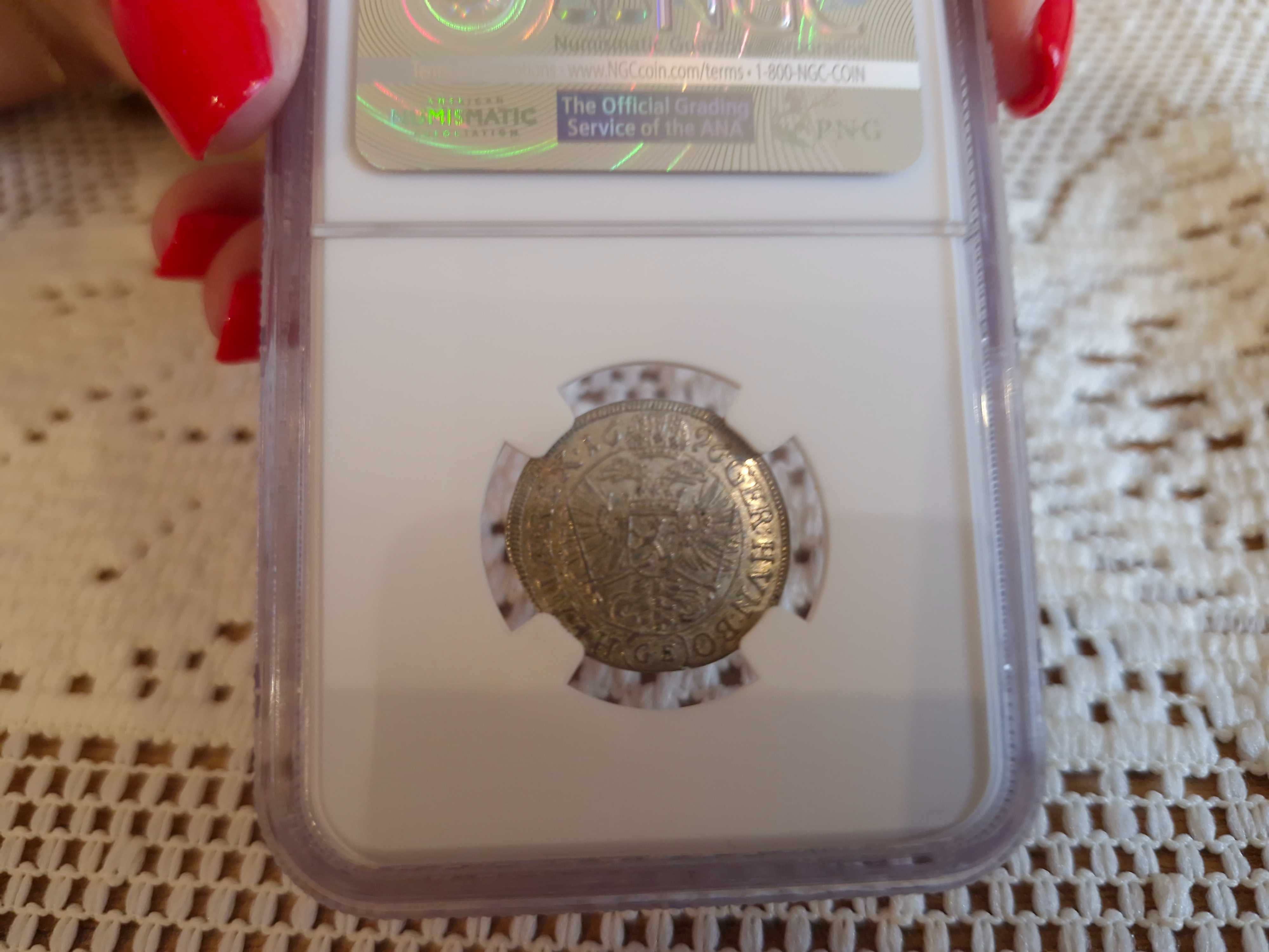 3 Krajcary 1696 rok Bohemia Leopold I ,Praga NGC MS63 , srebro ,monety
