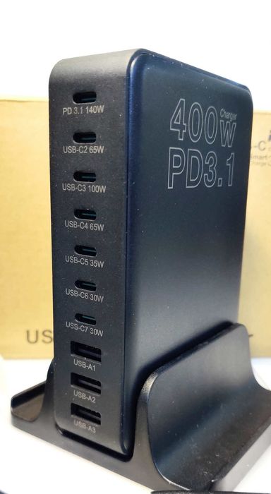 мощное GaN-3 зарядное устройство 400Вт Type-C PD3.1 140W 10-Ports