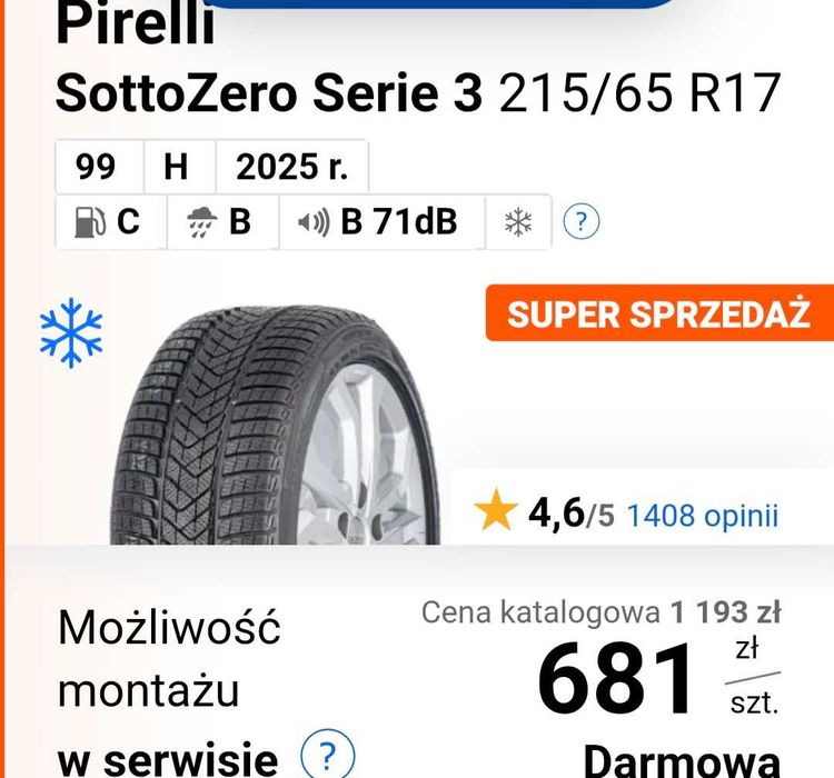Opony zimowe 2 sztuki  Pirelli  R17.   215x65.  Nowe