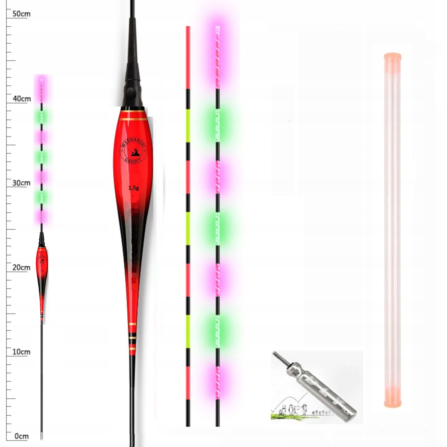 Spławik Świecący 1,5g WYPORNOŚCI + Bateria + Tuba