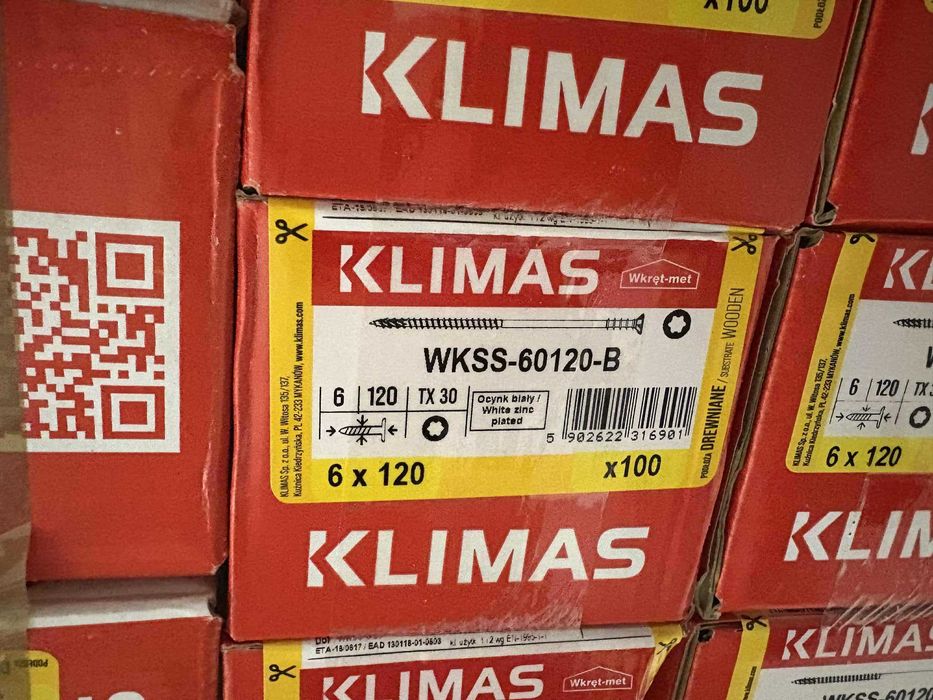 Wkręty Dystansowe Do Poziomowania Łat Drewna 6x120 TX30 Klimas