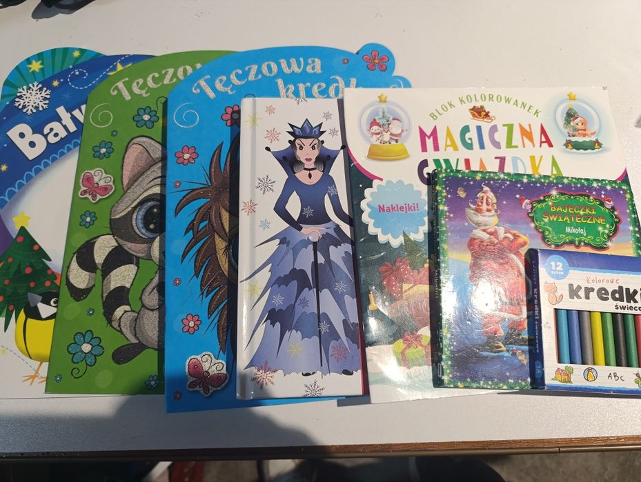 Zestaw NOWYCH świątecznych książeczek i kolorowanek dla dziecka + kred