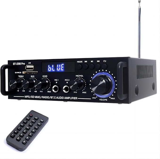 Woopker Wzmacniacz Hi-Fi Bluetooth 800W z mikrofonem wejściami USB/SD