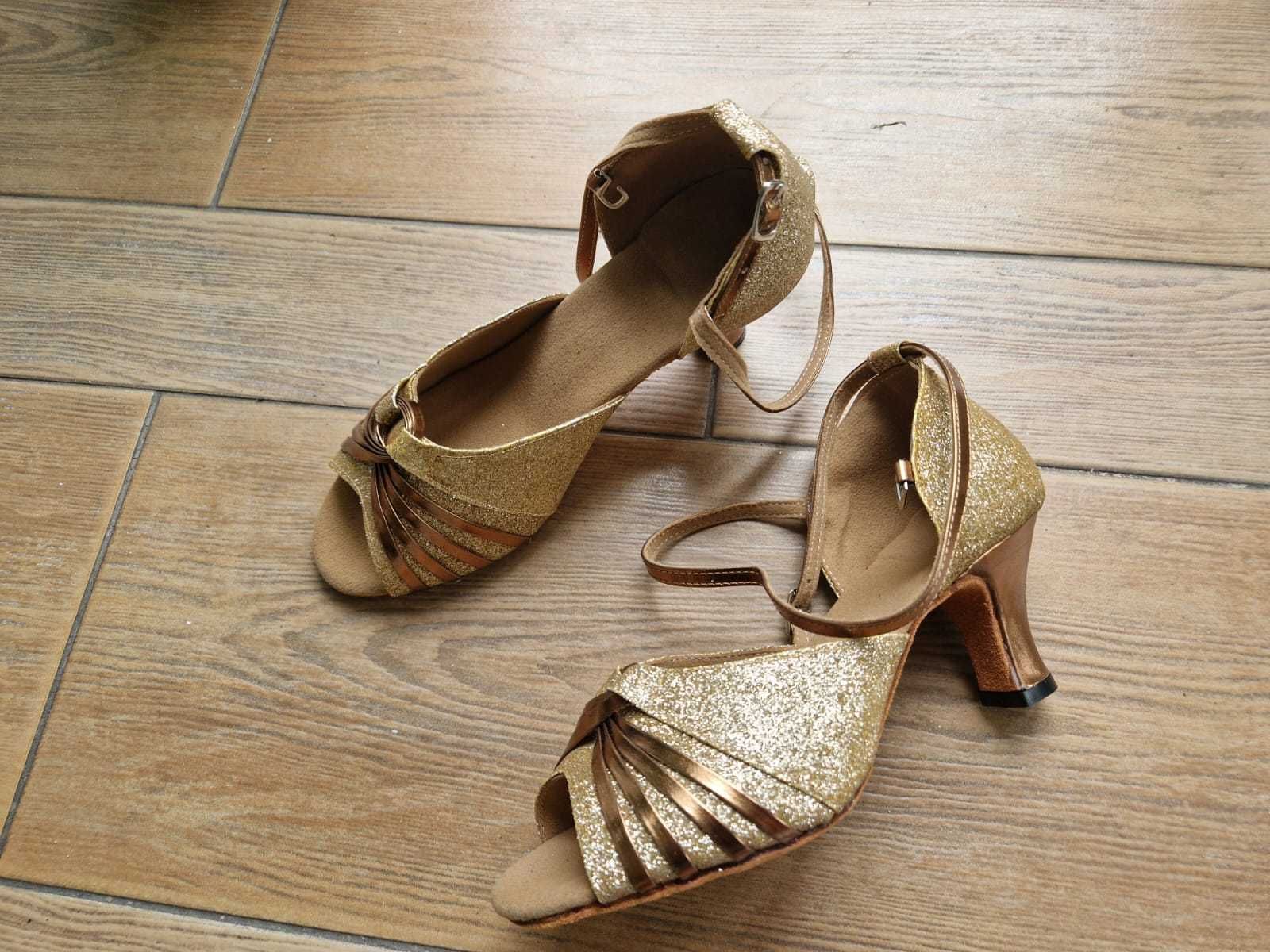 Buty do tańca latino - złote z brązowymi wstawkami