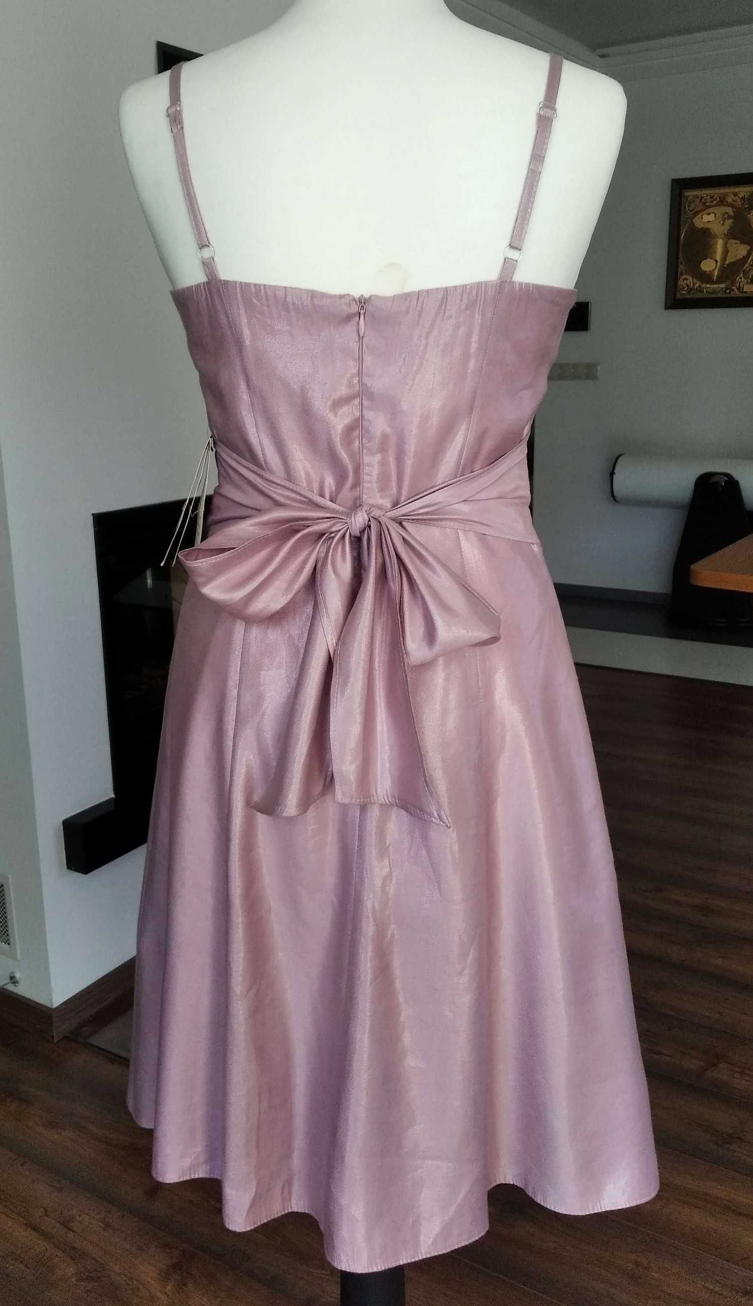 Nowa różowa sukienka Venitti pudrowy indyjski róż midi rozm. 38 / M