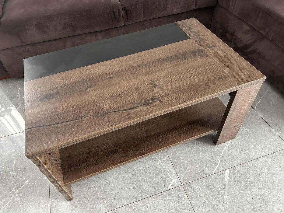 Duży narożnik z funkcja spania brązowy gratis stoik i szafka tv