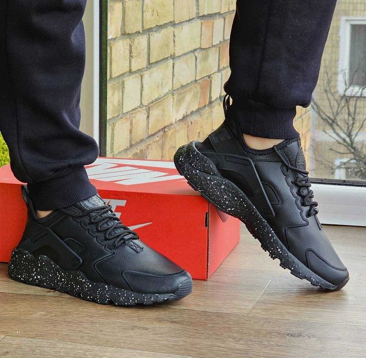 Мужские чёрные кроссовки Найк кожаные Найки Nike