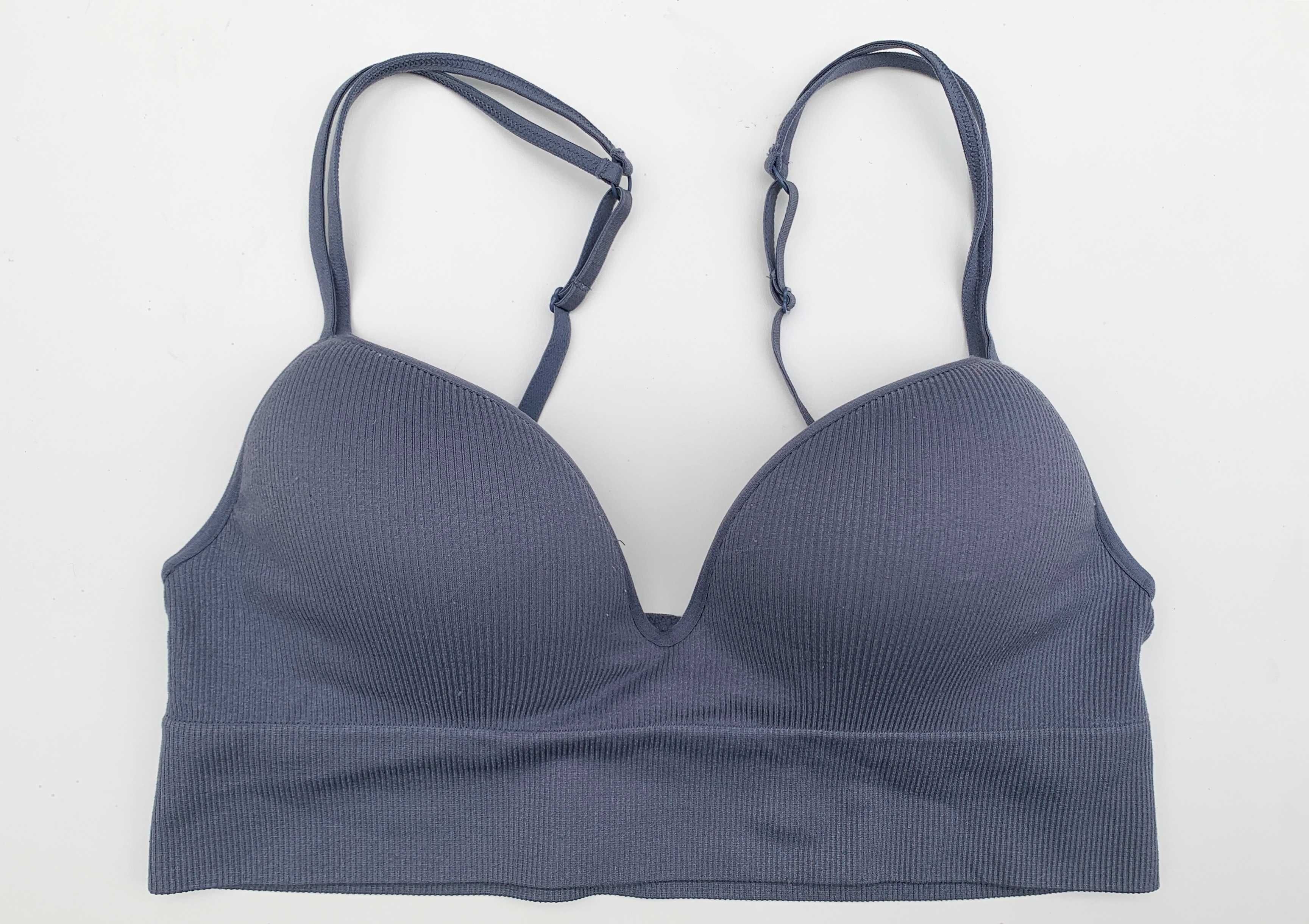Biustonosz Niebieski Push Up M 38 Stanik Prążkowany Top