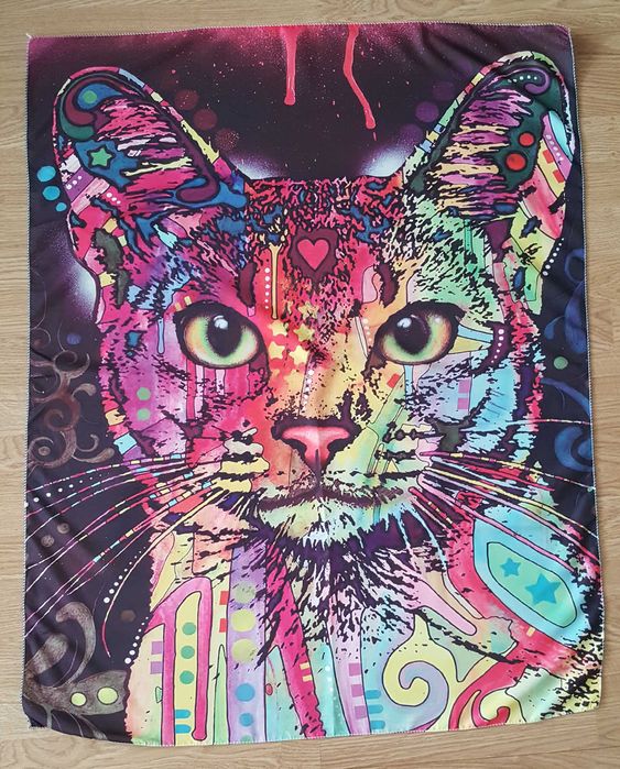 Gobelin jak obraz. Psychodeliczny KOT. 70x90 cm. Super prezent.