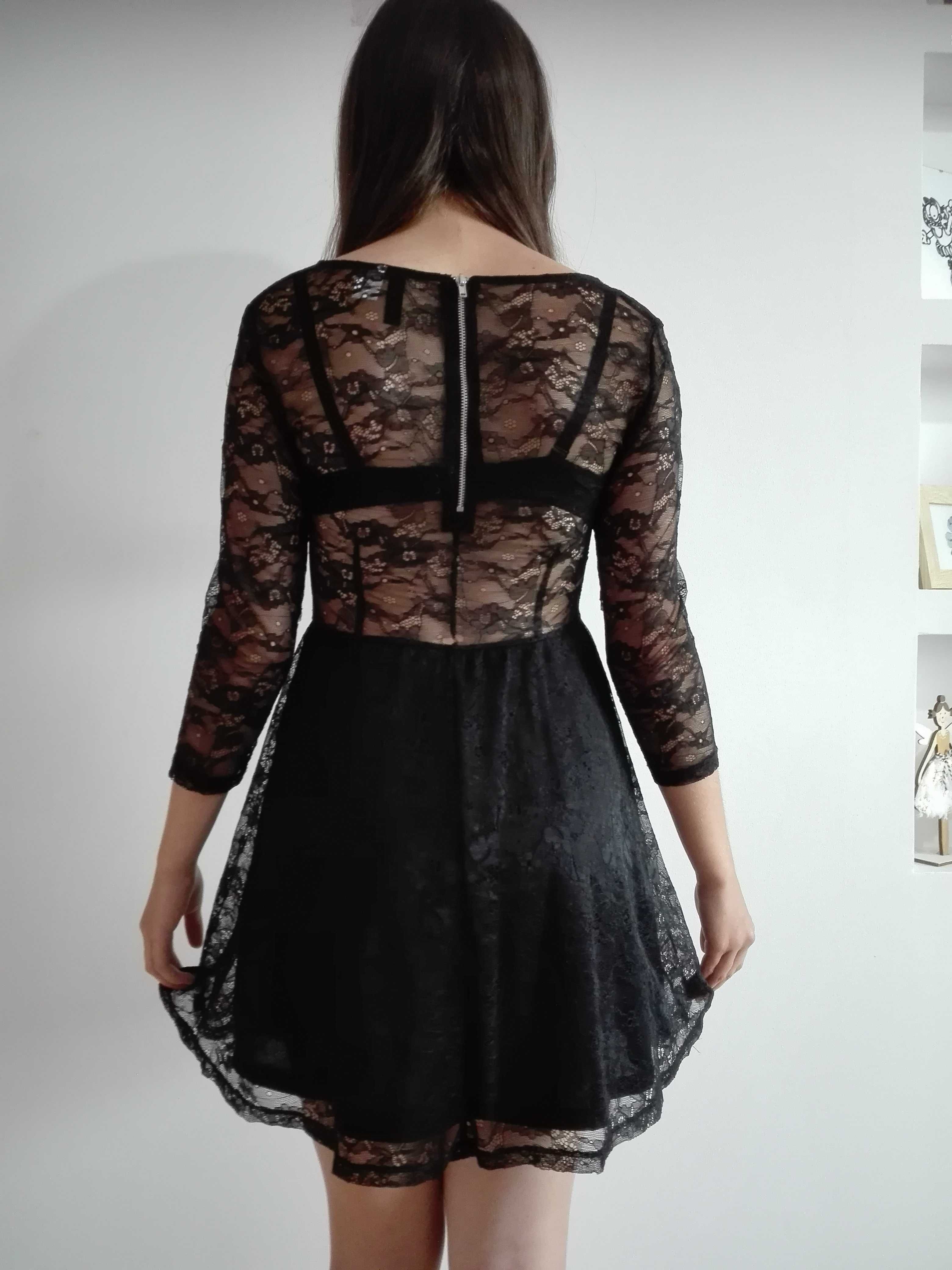 czarna sukienka z koronki, 38, M, koronkowa z H&M