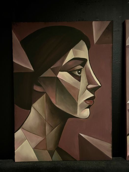 Obraz olejny - portret w stylu kubistycznym - sztuka nowoczesna