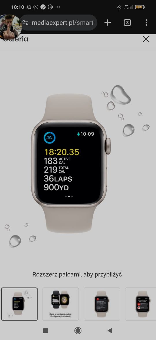 APPLE Watch SE 2gen GPS 40mm koperta z aluminium (księżycowa poświata)