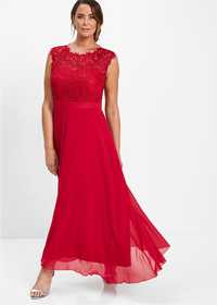 B.P.C długa sukienka czerwona wieczorowa z koronką r.44