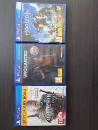 Zestaw gier Ps4 (Uncharted, Wiedzmin 3, Horizon)