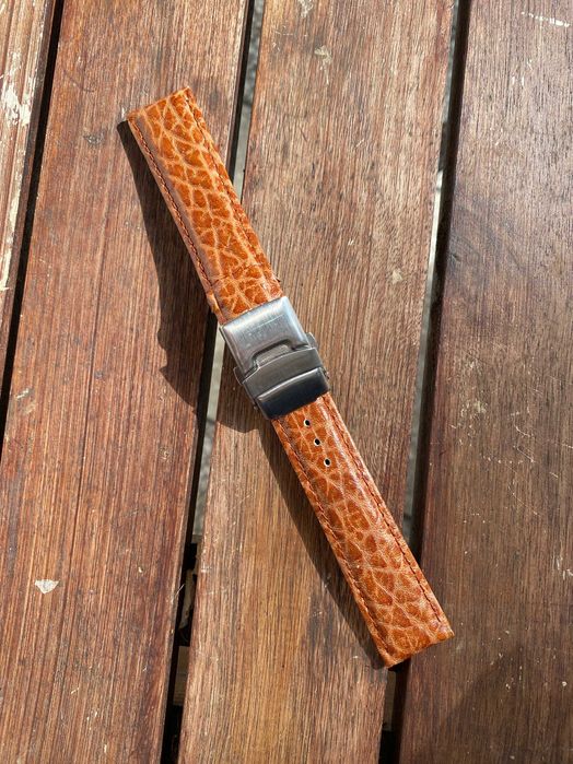 Pasek do zegarka skórzany brązowy z klamrą bandoletową 20mm