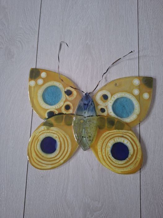 Motyl szklany dekoracja zawieszka ręcznie robiony.