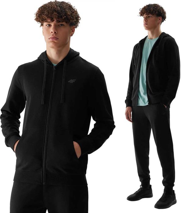 Bluza Męska Sportowa 4F Klasyczna Czarna Kaptur Rozpinana -20 r.M