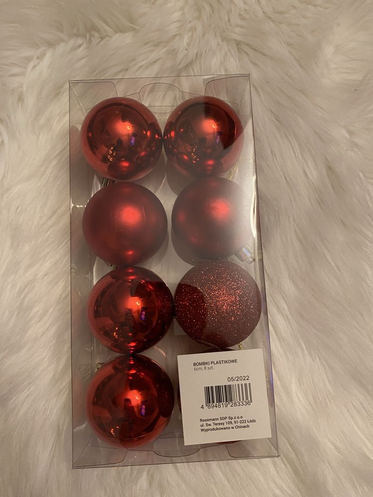 Bombki plastikowe na choinkę 6 cm, 8 szt. Czerwone red