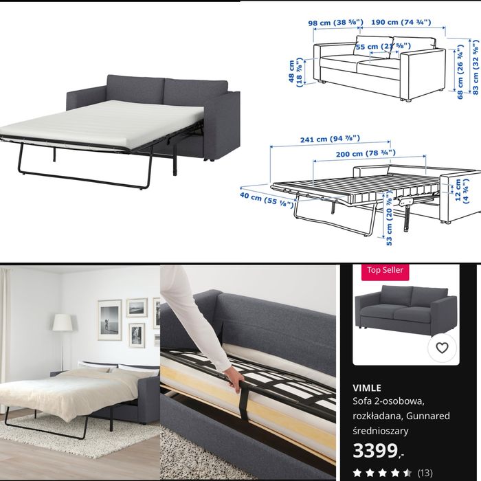 Sofa rozkładana, modułowa/narożnik ikea vimle