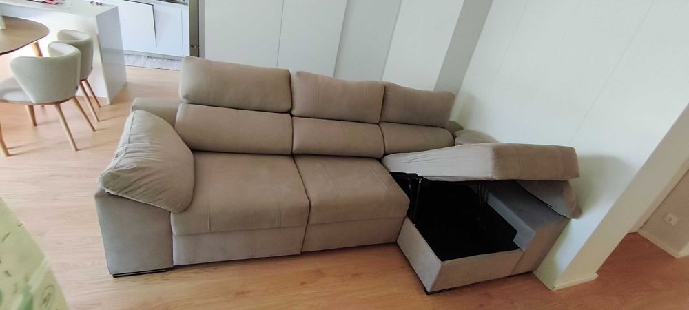 Sofá Chaise Long c Cama Prince (290x140cm) Chaise Cor: Dymar 18 (Bege)